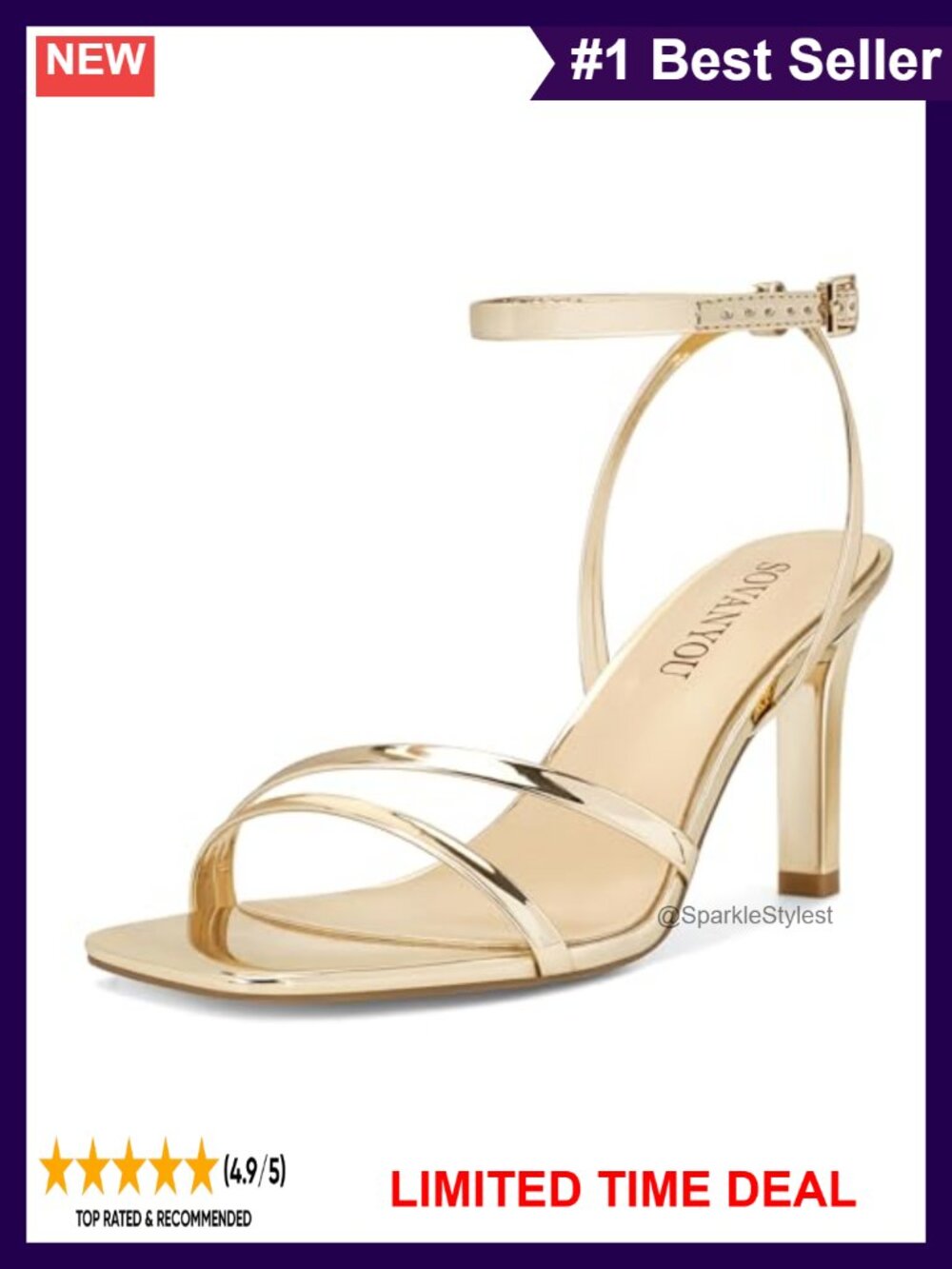 Women's Strappy Heeled Sandals Square Open Toe Ankle Strap 3.14"